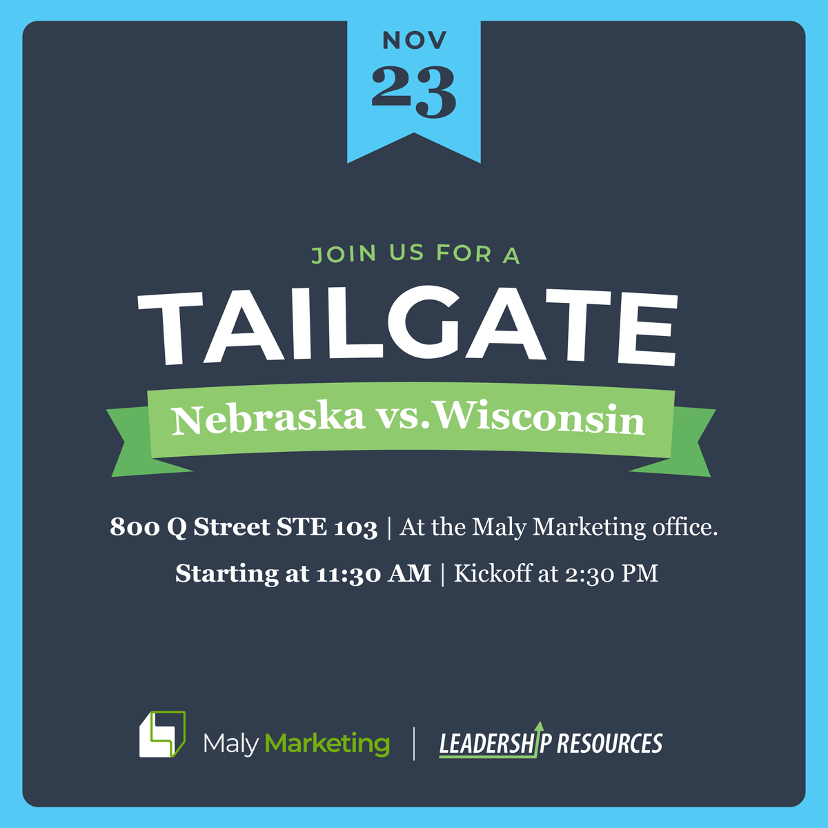 LR4success's tweet photo. Join us for a tailgate party this Saturday, November 23rd, with our good friends at Maly Marketing! Come enjoy food, drinks, and great company! The fun kicks off at 11:30am—don’t miss out!

We can’t wait to see you there!

🏈 GO BIG RED! 🏈 https://t.co/2XhuqHLMhy
