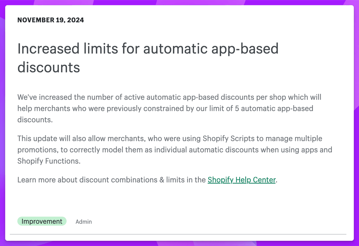Improved Automatic Discounts by third party apps up to 25 🚀 This is huge just before BFCM!
