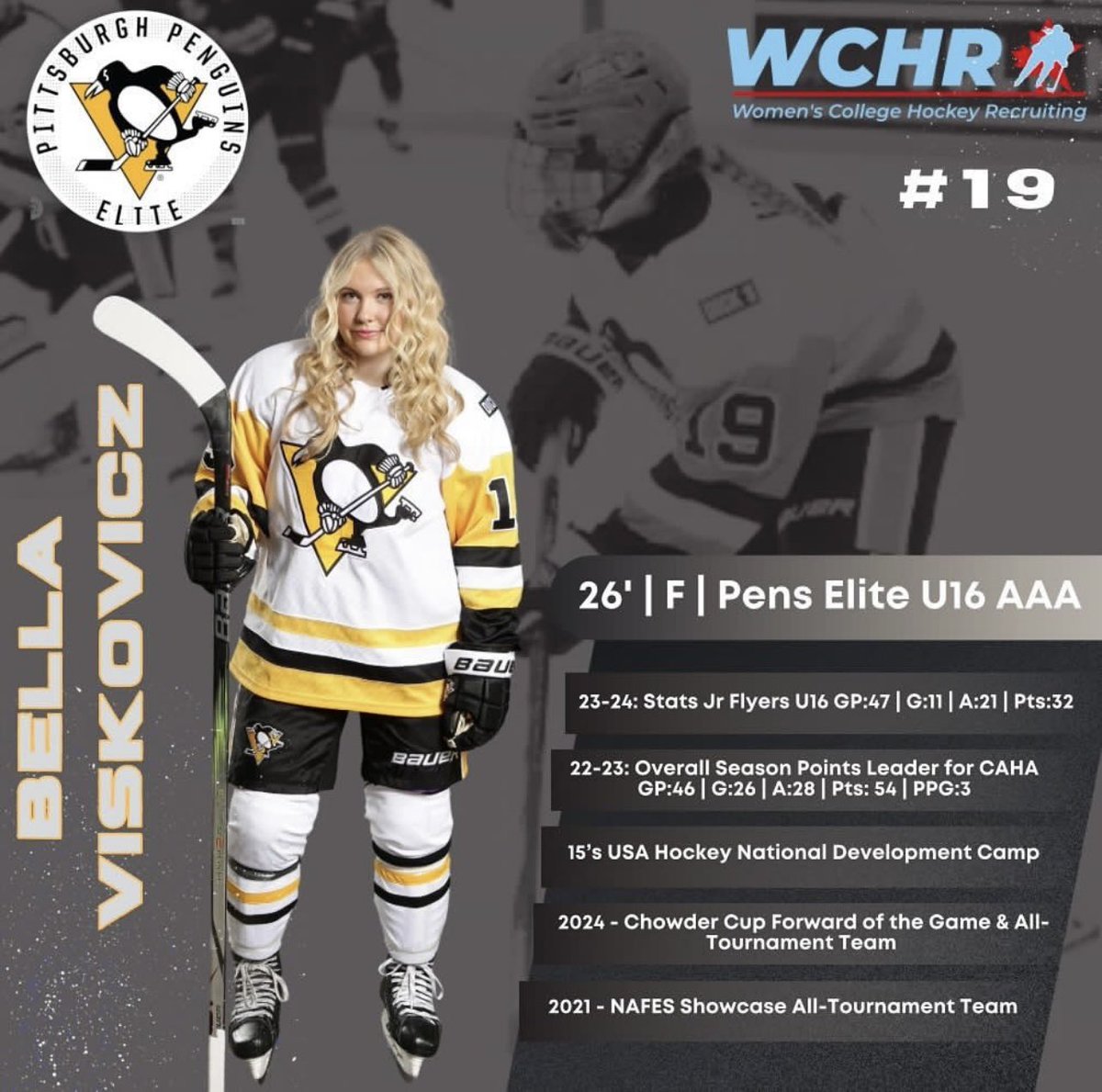 🚨NEW WCHR ATHLETE ALERT🚨
Introducing, Bella Viskovicz, a 2026 forward for Pens Elite! Welcome to the WCHR family, Bella!❤️🏒