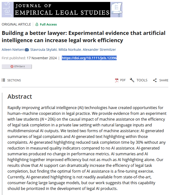 We have a new paper out on the impact of AI on legal work efficiency. Here are the key insights 1/4