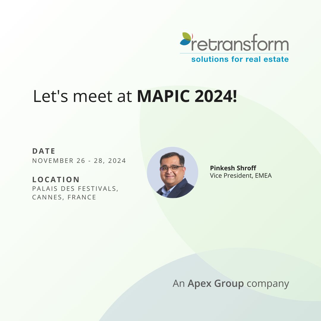 We are attending @MAPIC 2024 in Cannes, France on November 26 - 28, 2024! 

Connect with Pinkesh Shroff, Vice President, EMEA:  okt.to/2mLZD4. 

#MAPIC2024 #PropTech #Retransform #BusinessSolutions #PropertyManagement #RetailInnovation