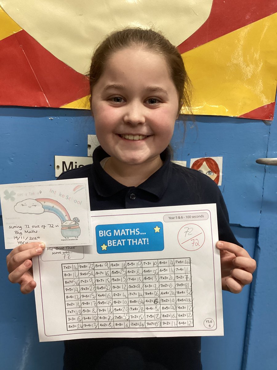 What a day we’ve had today in Y5H! We’ve had our very first 72 out of 72 in 100 seconds in Big Maths. Well done. 🌟👍👏👌🏽🤩✍🏽
#mathsatintakeschool