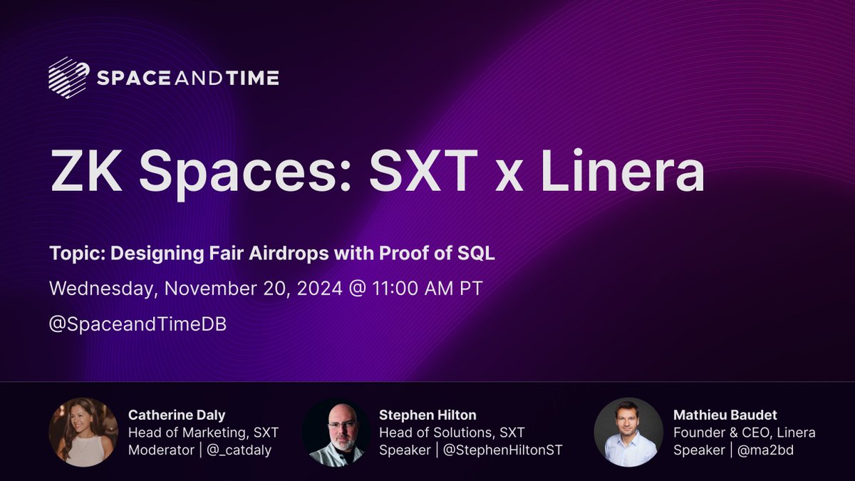 Airdrop meta is evolving, and transparency is the new standard.

Proof of SQL enables protocols to develop airdrops that leverage ZK to prove that every recipient wallet met specific criteria. No manipulation, no insiders, just fair rewards for the community.

<a href="/linera_io/">Linera ⛓️</a> founder
