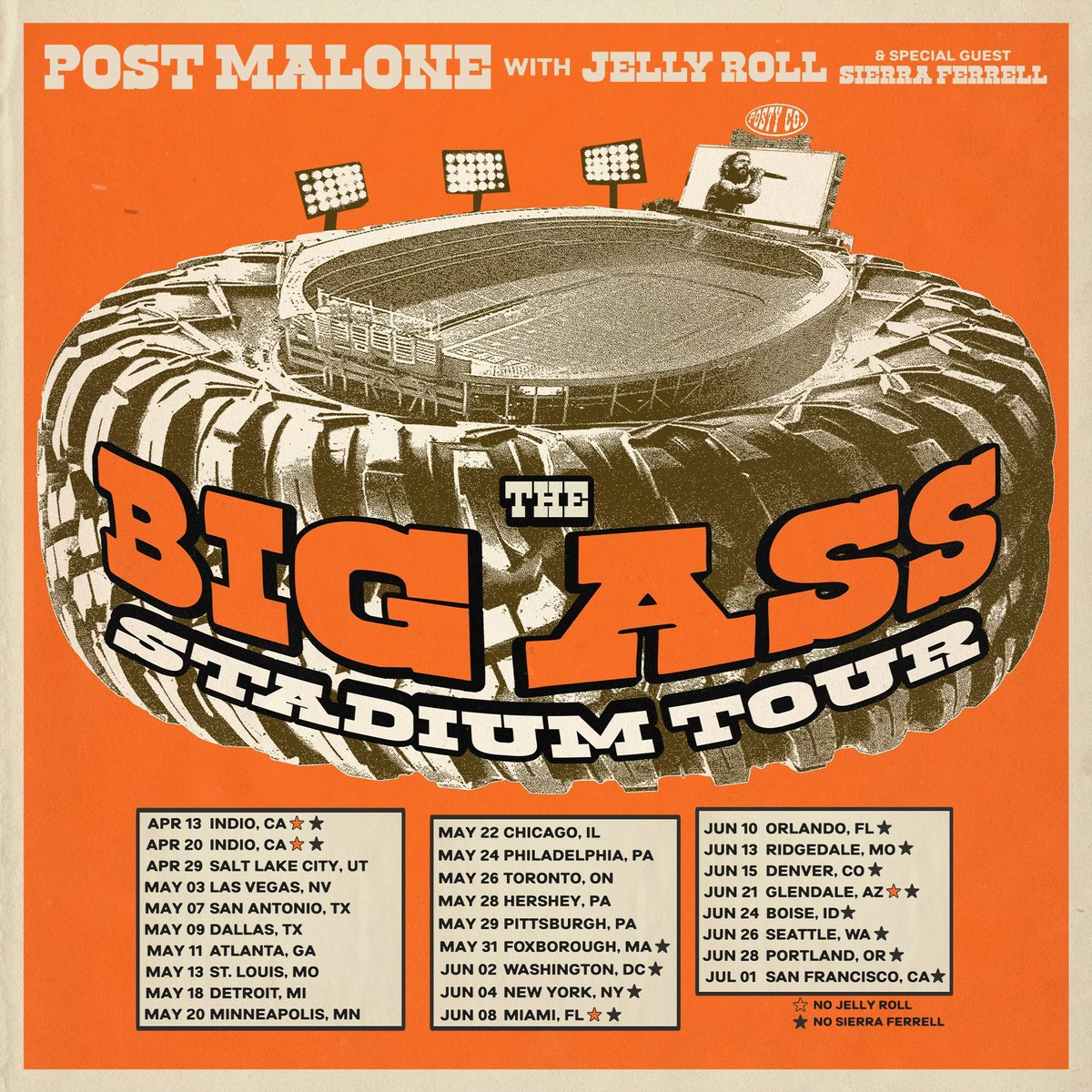The BIG ASS Stadium Tour 2025 with <a href="/JellyRoll615/">Jelly Roll</a> and <a href="/SierraFerrell/">Sierra Ferrell</a> sponsored by <a href="/TMobile/">T-Mobile</a>. All dates and on-sale info here: livemu.sc/postmalone I love you all so very much! 🫶🏼