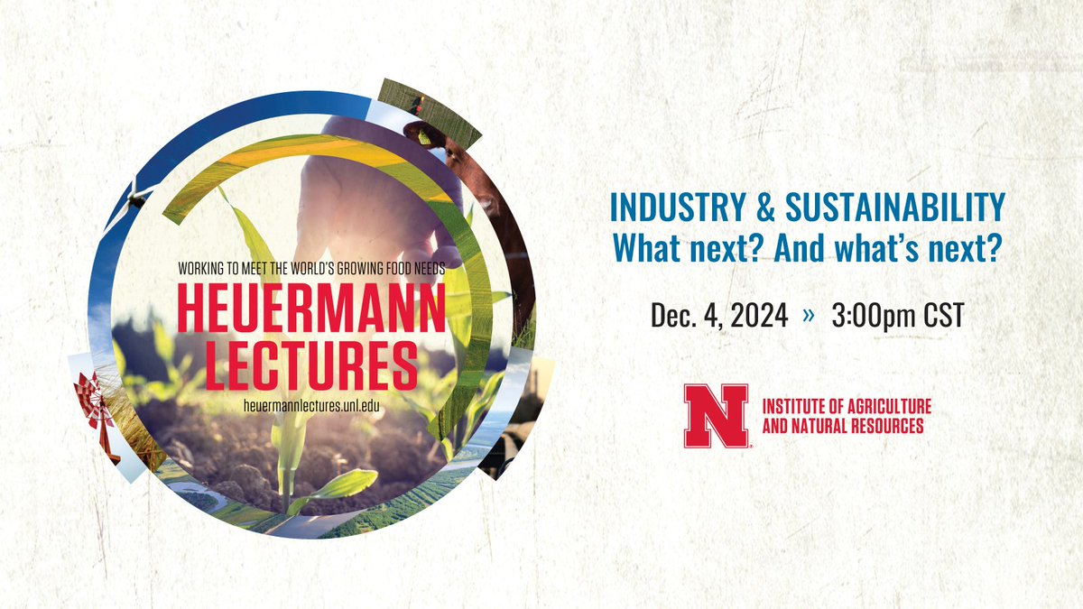Institute of Agriculture and Natural Resources (@unl_ianr) on Twitter photo Join us for the upcoming <a href="/HeuermannSeries/">Heuermann Lectures</a> Lecture at Nebraska Innovation Campus, where we'll explore the critical theme of security—enough to sustain the world through food, natural resources, renewable energy, and resilient rural communities. Join us for the upcoming <a href="/HeuermannSeries/">Heuermann Lectures</a> Lecture at Nebraska Innovation Campus, where we'll explore the critical theme of security—enough to sustain the world through food, natural resources, renewable energy, and resilient rural communities.