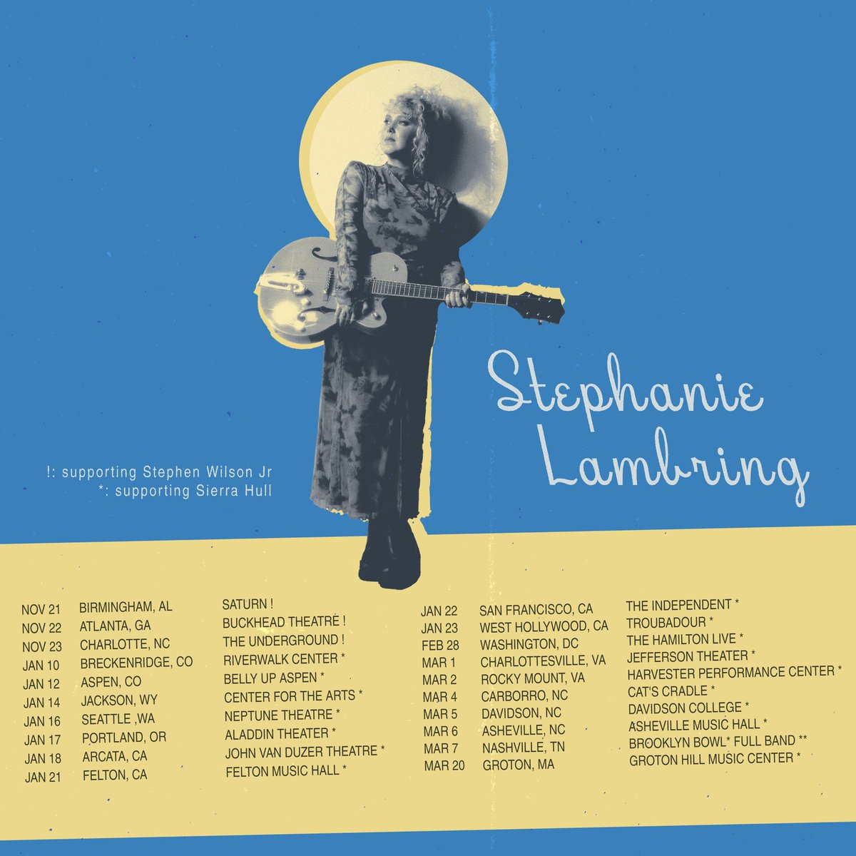 Stephanie Lambring (@swlambring) on Twitter photo I love being on the road. How grateful I am to have the opportunity to support two incredible artists <a href="/SWJMusic/">Stephen Wilson Jr.</a> and <a href="/sierrahull/">S I E R R A • H U L L ✨</a> this next little while! Hope to see y’all out there!
stephanielambring.com I love being on the road. How grateful I am to have the opportunity to support two incredible artists <a href="/SWJMusic/">Stephen Wilson Jr.</a> and <a href="/sierrahull/">S I E R R A • H U L L ✨</a> this next little while! Hope to see y’all out there!
stephanielambring.com