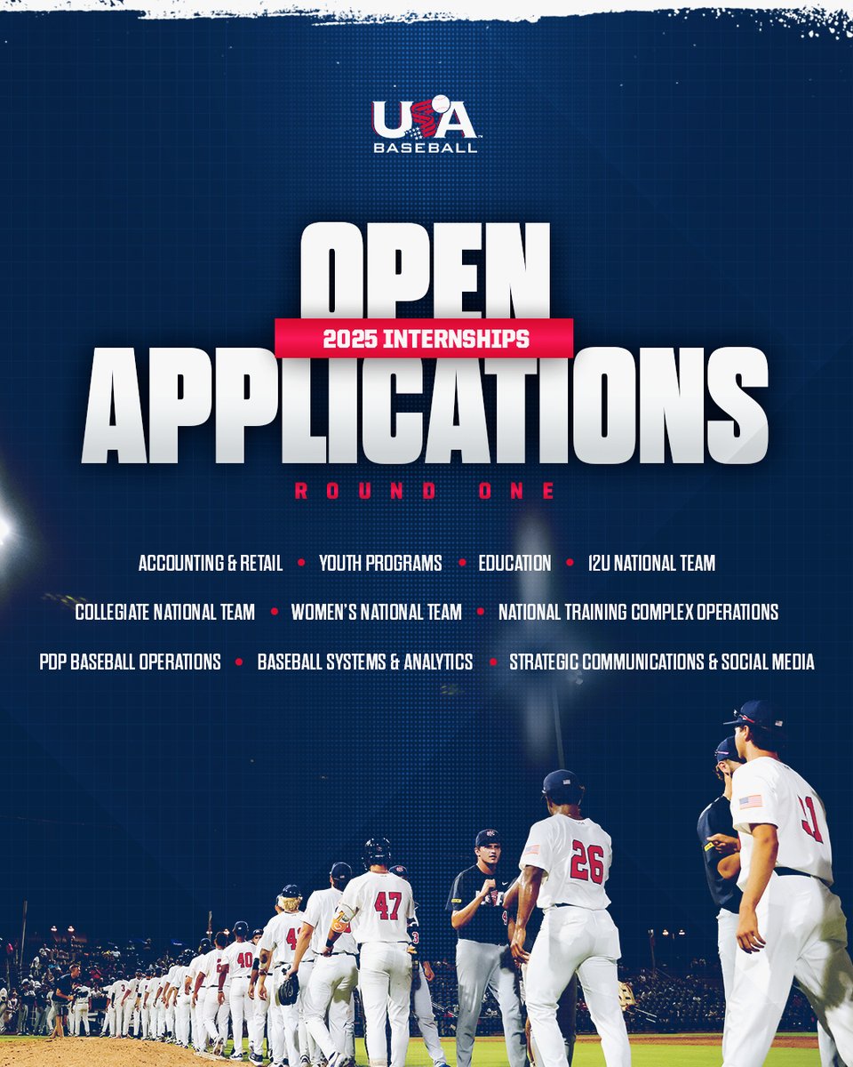 USA Baseball (@usabaseball) on Twitter photo 🚨 INTERNSHIP OPPORTUNITIES 🚨
Spend your summer working #ForGlory🇺🇸 - at events, with national teams, and helping shape the future of baseball. With a proven track record of our interns moving on to work in Major League Baseball - and all five major pro sports leagues - this is 🚨 INTERNSHIP OPPORTUNITIES 🚨
Spend your summer working #ForGlory🇺🇸 - at events, with national teams, and helping shape the future of baseball. With a proven track record of our interns moving on to work in Major League Baseball - and all five major pro sports leagues - this is