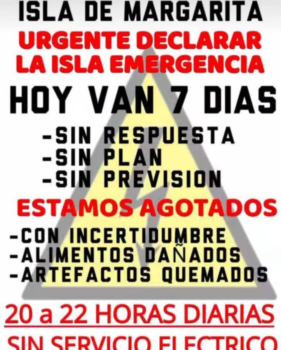 ⁦<a href="/CorpoelecInfo/">Corporación Eléctrica Nacional</a>⁩ es urgente resolver la grave situación de suministro de Energía Eléctrica. Estado de emergencia y alarma para toda la Población. No podemos esperar que las personas mueran por falta de este servicio ⁦@mppeevzla⁩