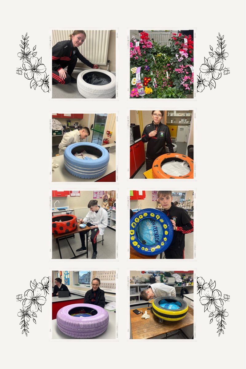A sneak peek of the great work Ms Behan and the LCA 6 class are doing in their Agriculture/ horticulture module. The class are recycling old tyres to create plant pots to decorate our school garden 👏 We can’t wait to see the finished result next week 💐🌼🤩