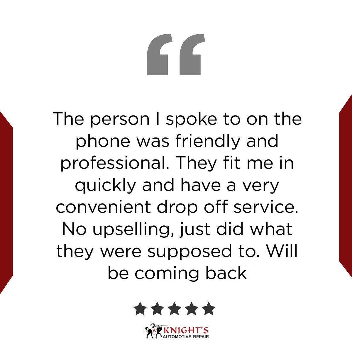 knightsauto's tweet photo. We love our customers! Thank you for the great review.
-
-
#autoshop #mechanic #carmaintenance #auto #Ledgewood #familyowned #familyoperated #reliable #dedicated #family #trusted #AAA #local #KnightsAutomotive https://t.co/3u1dmw9if8