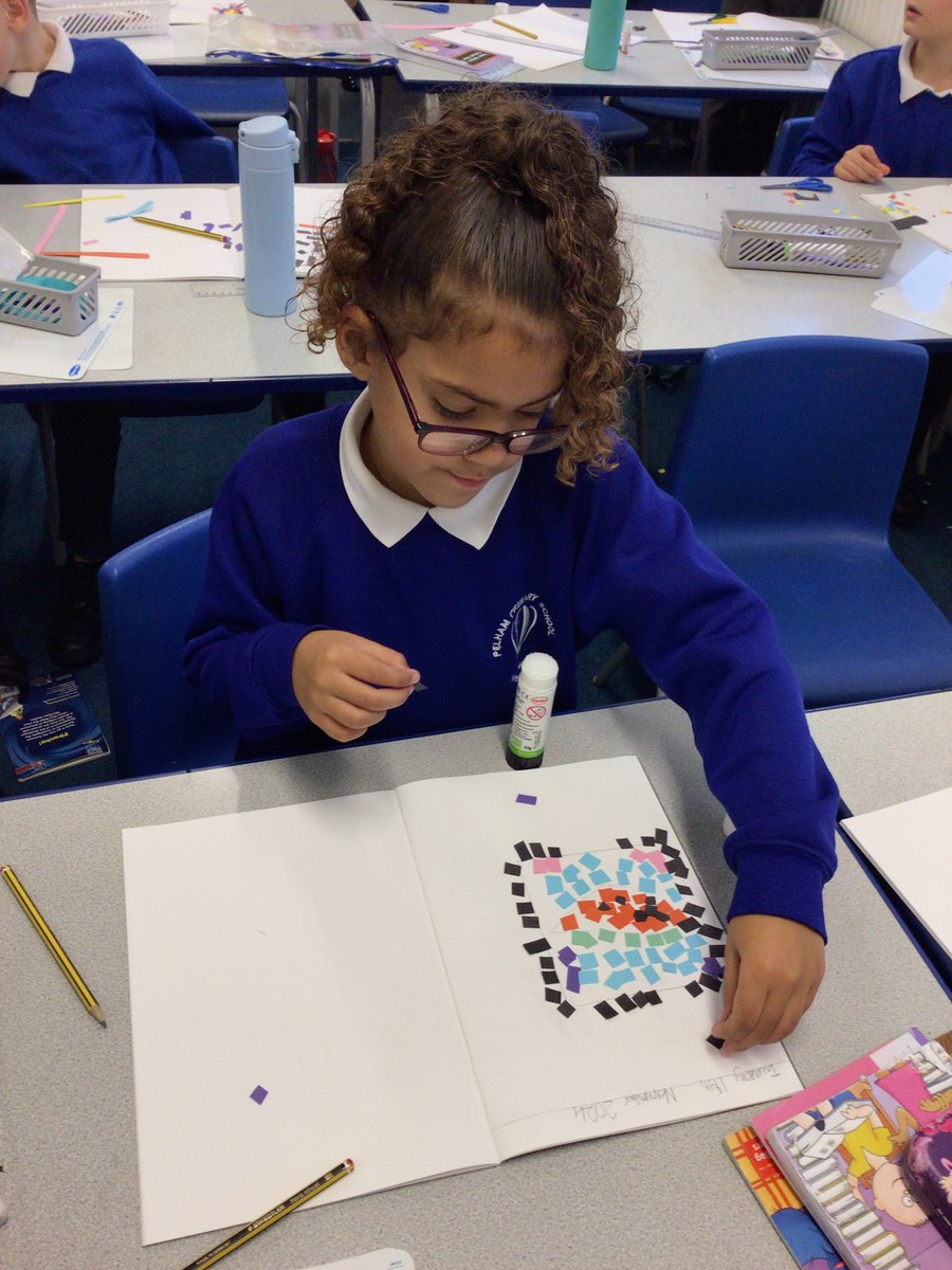 PelhamYear3's tweet photo. In art this week we composed our own mosaic motif just like the Romans. 🟩🟦🟧🟨🟪⬛️ @PelhamPrimary_ @trustilluminate #wedreambig https://t.co/8dE8DdhG00