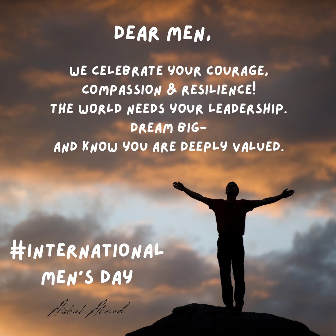 Aishah Ahmad, CFA (@aishahmad) on Twitter photo Celebrating men - especially my sons and young men out there. Your resilience, courage, and compassion, inspire. The world needs your voices & leadership. Dream big, and know that you are deeply valued. #InternationalMensDay2024 Celebrating men - especially my sons and young men out there. Your resilience, courage, and compassion, inspire. The world needs your voices & leadership. Dream big, and know that you are deeply valued. #InternationalMensDay2024