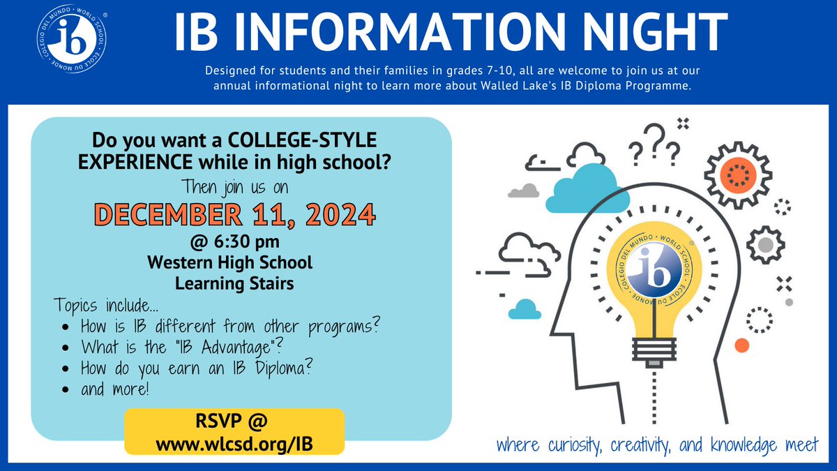 WLW IB DIPLOMA (@wlwibdiploma) on Twitter photo Come learn about Walled Lake's IB Diploma Programme on Dec. 11 at WLW High School! <a href="/WalledLkSchools/">Walled Lake Schools</a> <a href="/WLWWARRIORS/">Walled Lake Western</a> <a href="/geislerwolfpack/">James R. Geisler Middle School</a> <a href="/Banksmiddle/">Banks Middle School</a> <a href="/WalnutCreekMS/">Walnut Creek Middle</a> <a href="/CliffordSmart/">Clifford Smart MS</a> <a href="/KnightsWLN/">Walled Lake Northern</a> <a href="/WLCentralHS/">Walled Lake Central High School</a> Come learn about Walled Lake's IB Diploma Programme on Dec. 11 at WLW High School! <a href="/WalledLkSchools/">Walled Lake Schools</a> <a href="/WLWWARRIORS/">Walled Lake Western</a> <a href="/geislerwolfpack/">James R. Geisler Middle School</a> <a href="/Banksmiddle/">Banks Middle School</a> <a href="/WalnutCreekMS/">Walnut Creek Middle</a> <a href="/CliffordSmart/">Clifford Smart MS</a> <a href="/KnightsWLN/">Walled Lake Northern</a> <a href="/WLCentralHS/">Walled Lake Central High School</a>