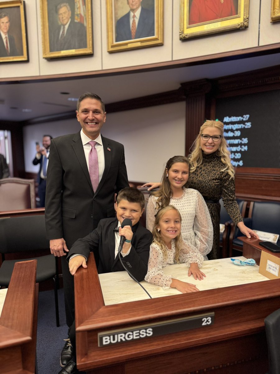 DannyBurgessFL's tweet image. We’re back in Tallahassee today for the 2024 Organization Session. I am honored to have the opportunity to continue to serve District 23 in the @FLSenate, and to have my family by my side as I do!