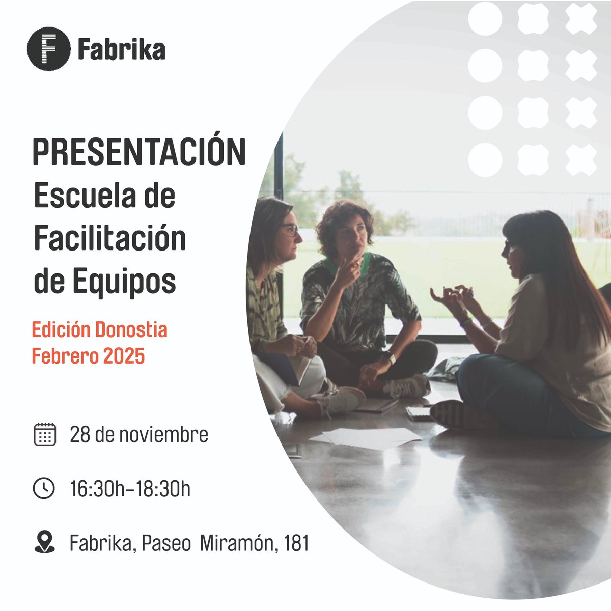 👉 𝐄𝐬𝐜𝐮𝐞𝐥𝐚 𝐝𝐞 𝐅𝐚𝐜𝐢𝐥𝐢𝐭𝐚𝐜𝐢ó𝐧 𝐝𝐞 𝐄𝐪𝐮𝐢𝐩𝐨𝐬 - 𝐄𝐝𝐢𝐜𝐢ó𝐧 𝐃𝐨𝐧𝐨𝐬𝐭𝐢𝐚 𝟐𝟎𝟐𝟓 🙌

¡No te pierdas la presentación dinámica de la Escuela de Facilitación de Equipos que celebraremos el 28 de noviembre en Fabrika!

👉Inscríbete: lnkd.in/dA83MD5B