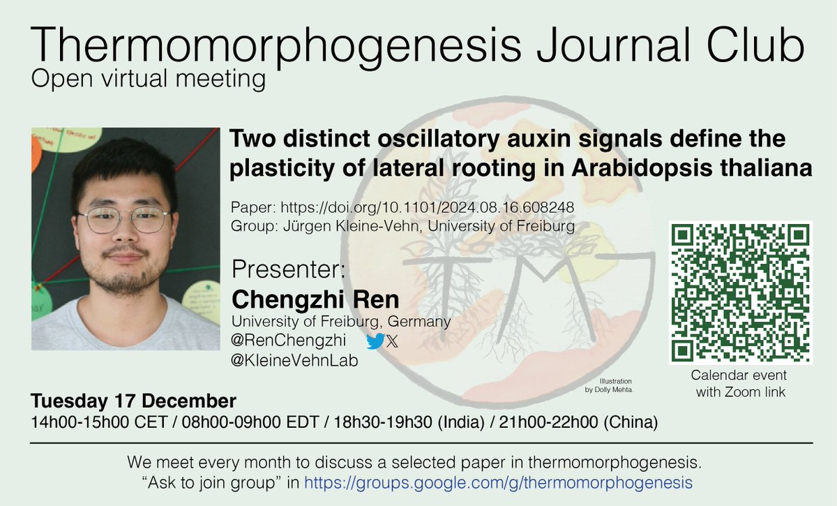 Rodrigo Reis (@rodrigo_s_reis) on Twitter photo 📢 Thermomorphogenesis community 📢
Excited to announce our next JC! Chengzhi Ren (<a href="/RenChengzhi/">Chengzhi Ren</a> / <a href="/KleineVehnLab/">Kleine-Vehn Lab</a>) will present his preprint on the regulation of lateral root development by oscillatory auxin signals in thermomorphogenesis and beyond.
doi.org/10.1101/2024.0… 📢 Thermomorphogenesis community 📢
Excited to announce our next JC! Chengzhi Ren (<a href="/RenChengzhi/">Chengzhi Ren</a> / <a href="/KleineVehnLab/">Kleine-Vehn Lab</a>) will present his preprint on the regulation of lateral root development by oscillatory auxin signals in thermomorphogenesis and beyond.
doi.org/10.1101/2024.0…