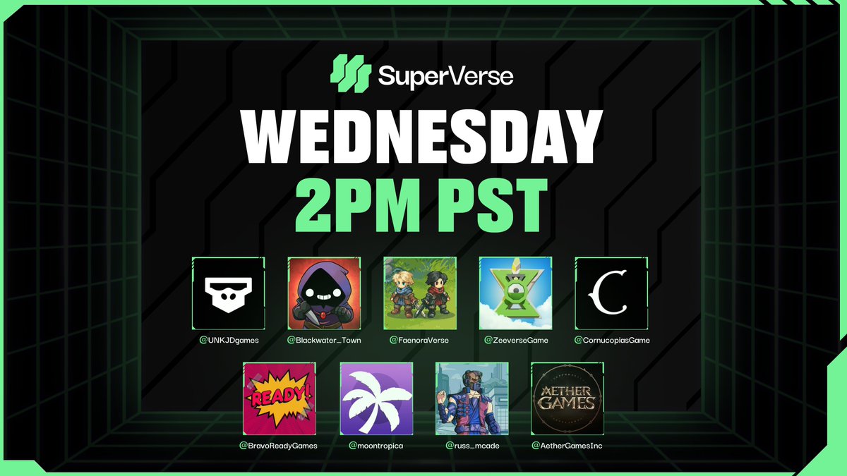 SUPER CYCLE 🌪

The biggest names in Web3 gaming, one SUPER space 💚

🗓 November 20th, 2PM PST

Set Reminder: x.com/i/spaces/1YqGo…

🗣️: <a href="/UNKJDgames/">LINEUP</a>, <a href="/Blackwater_Town/">Castle Of Blackwater</a>, <a href="/FaenoraVerse/">FAENORA Series</a>, <a href="/ZeeverseGame/">Zeeverse</a>, <a href="/CornucopiasGame/">CornucopiasGame</a>, <a href="/BRAVOREADYGAMES/">READY! 💥</a>, <a href="/moontropica/">Moon Tropica 🌙,🌴</a>, <a href="/russ_mcade/">russ.base.eth</a>, <a href="/AetherGamesInc/">Aether Games</a>