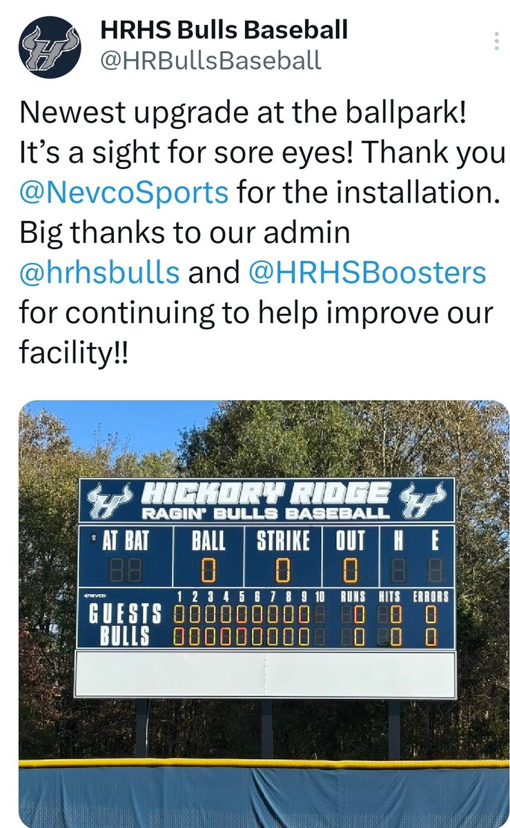 ⚾️This is a homerun,  no doubt! Come be a power player - sponsorship opportunities are available. Contact hrhsabc@gmail.com for more information.
<a href="/HRBullsBaseball/">HRHS Bulls Baseball</a> 
<a href="/hrhsbulls/">Hickory Ridge Ragin’ Bulls 🤘🏻</a>