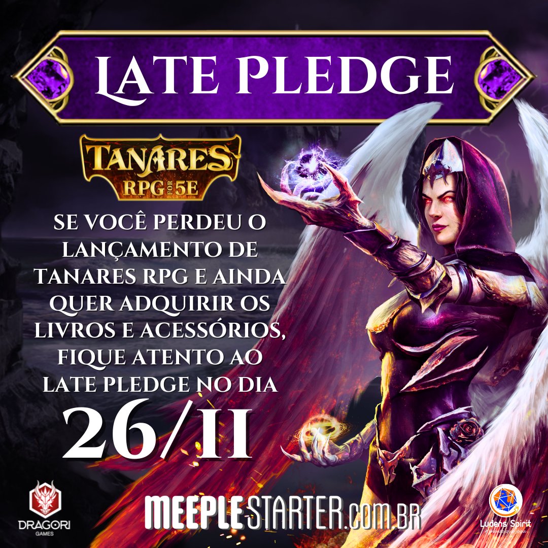 LUDENSSPIRIT's tweet photo. As portas de Tanares se abrem novamente!

Dia 26/11, começa o Late Pledge de Tanares RPG: todas as metas extras desbloqueadas com os mesmos valores da campanha original! ⚔️✨

📅 Não perca a chance de embarcar nessa jornada épica: inscreva-se agora!

https://t.co/amPY0HMs8v https://t.co/f0YB2BkQVa