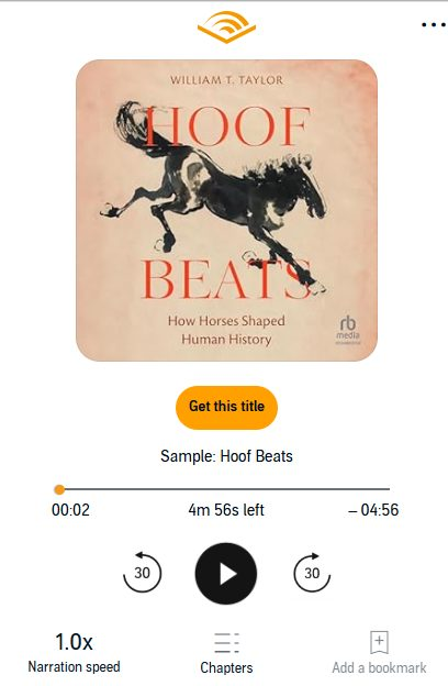 William Taylor (@wtt_taylor) on Twitter photo Today's the day for the audiobook edition of Hoof Beats from <a href="/ucpress/">University of California Press (is on Bluesky)</a> ! Available on Audible, Amazon, Spotify - whatever format floats your boat. Now you can hear someone with great diction yammer to you about horses on your morning commute Today's the day for the audiobook edition of Hoof Beats from <a href="/ucpress/">University of California Press (is on Bluesky)</a> ! Available on Audible, Amazon, Spotify - whatever format floats your boat. Now you can hear someone with great diction yammer to you about horses on your morning commute