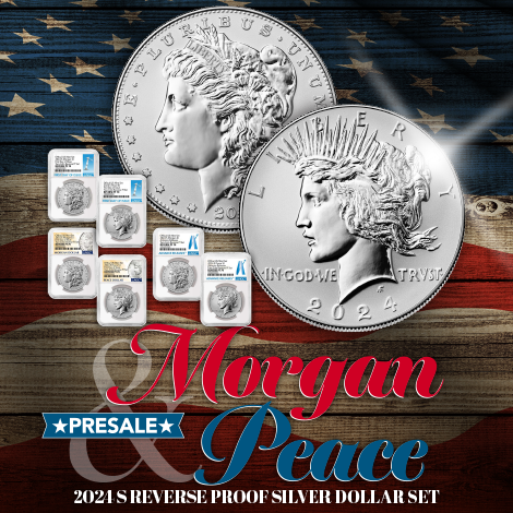 TheCoinVault's tweet image. The PRESALE for the 2024 S Reverse Proof Morgan &amp;amp; Peace Silver Dollar Sets is ON! Shop the link to get your hands on First Day Issue options from NGC, including the Morgan and Peace Dollar Labels! bit.ly/3CMe8c4

#MorganDollar #PeaceDollar #ReverseProof #TheCoinVault