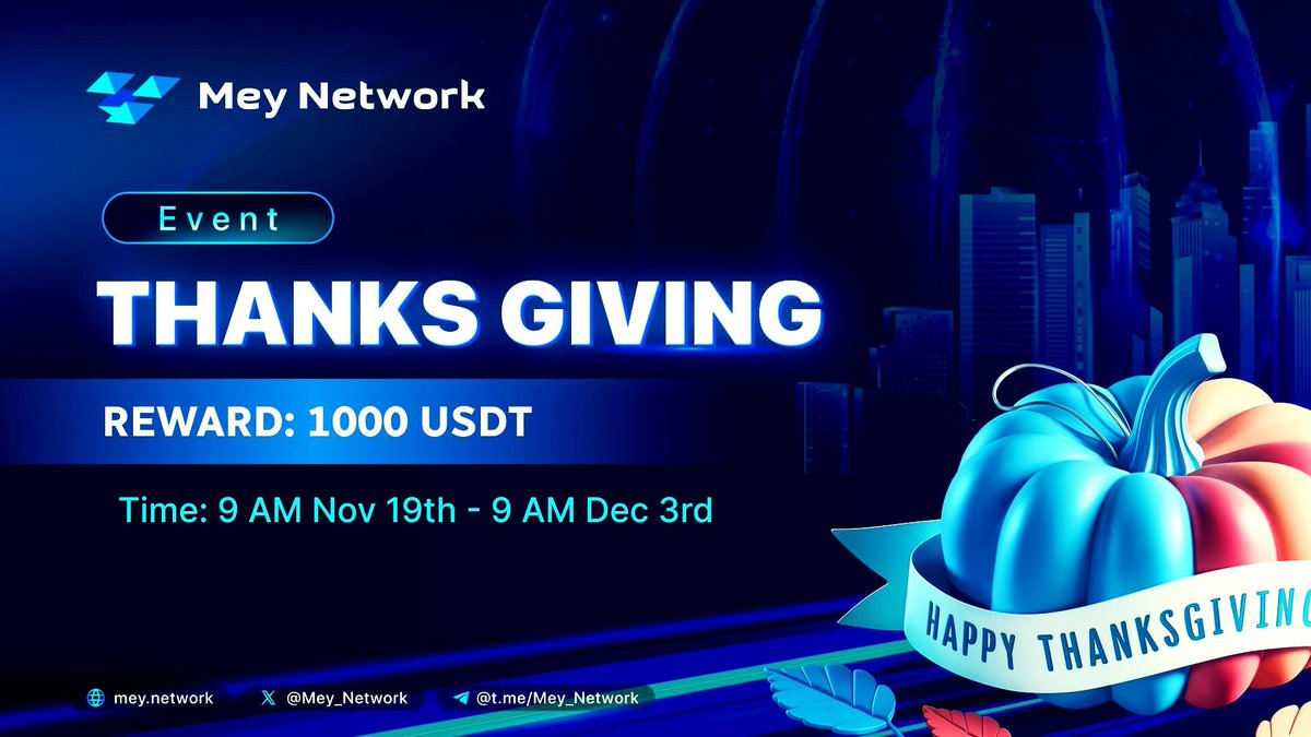 Daniel Samuel Etim (@danielsamuel_et) on Twitter photo Thanksgiving is here, and <a href="/Mey_Network/">Mey Network</a> is giving you more to celebrate! ๐โจ
Complete fun tasks, invite friends, and earn points for a chance to win up to 50 USDT. ๐ Itโs simple, fun, and rewarding!
Donโt waitโjoin the celebration now: gleam.io/34QG4/mey-netwโฆ
๐
Event Thanksgiving is here, and <a href="/Mey_Network/">Mey Network</a> is giving you more to celebrate! ๐โจ
Complete fun tasks, invite friends, and earn points for a chance to win up to 50 USDT. ๐ Itโs simple, fun, and rewarding!
Donโt waitโjoin the celebration now: gleam.io/34QG4/mey-netwโฆ
๐
Event