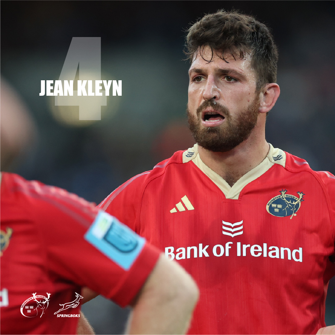 Munsterrugby's tweet photo. Congratulations to Jean Kleyn on being named in the @Springboks starting XV for their clash against Wales in Cardiff on Saturday 👏

#SUAF 🔴 https://t.co/yDCzRHxnFN