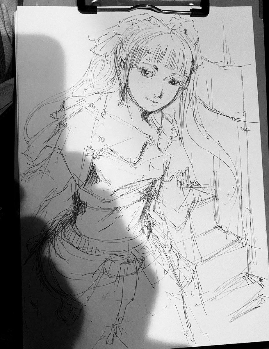少し描きました。

夜勤の夜食休憩時に。
夜食は食べないので。

#イラスト #illustration #rkgk 