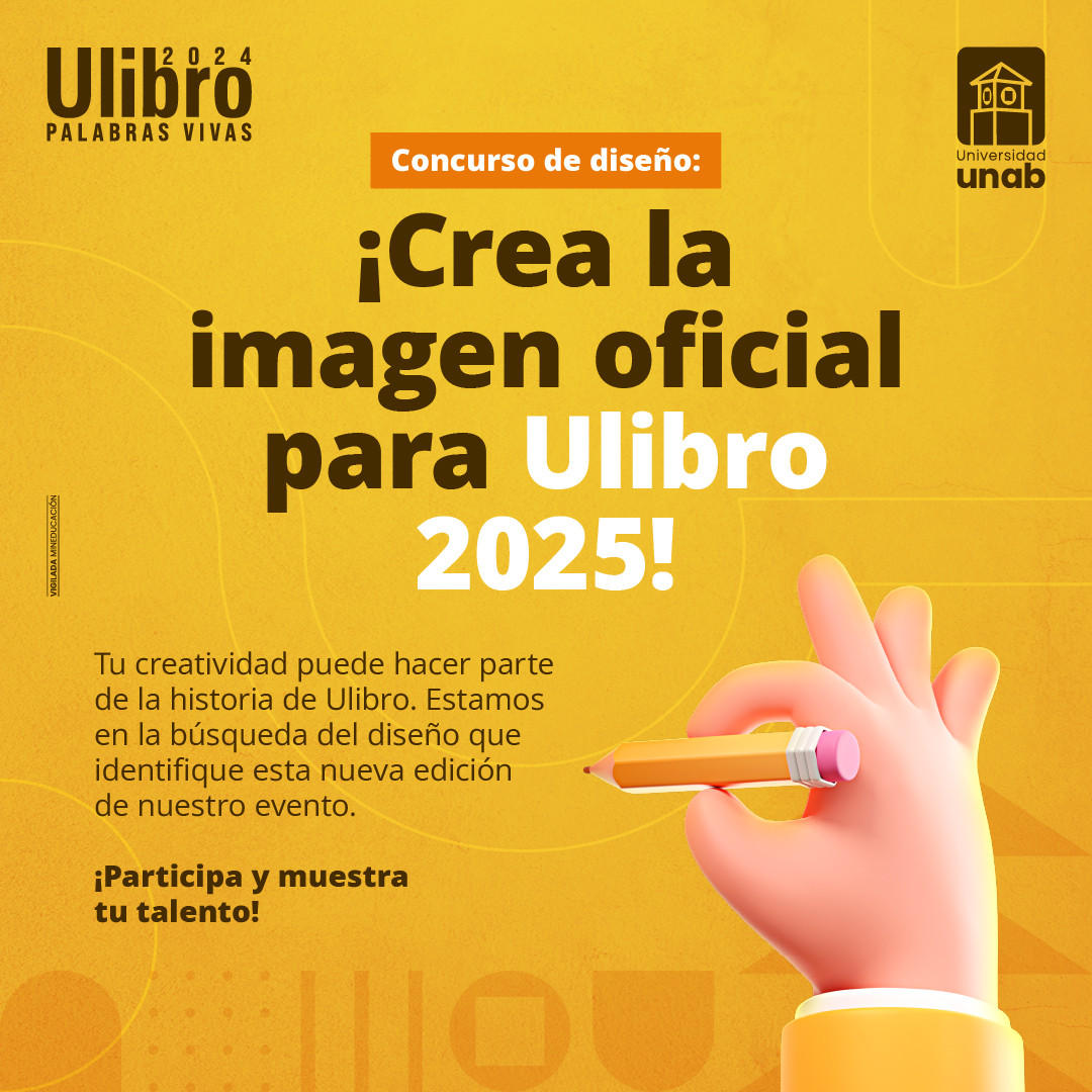 🎨 ¡Tu diseño puede ser el afiche oficial de #Ulibro2025! 📚

📋 Bases y requisitos🔗bit.ly/4hU6GMk   
📑 Formulario de inscripción🔗bit.ly/4eFGYZ7  

🖌️ ¡Deja tu marca en la historia de Ulibro!