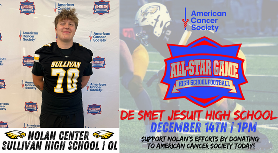 sullivaneagles's tweet photo. Congratulations to Senior Nolan Center (OL) on being selected to participate in the American Cancer Society All-Star Game. Support Nolan's efforts to raise money for the American Cancer Society by donating today. https://t.co/mqI8O3kdFE...
See Graphic for Game Details! https://t.co/fK0mD8ZnJX