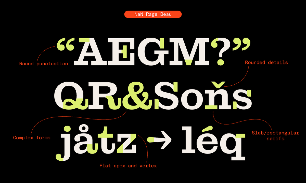 😡NaN Rage member 1 😡
NaN Rage Beau is our Clarendon-esque slab-serif family with a sleek and contemporary personality.
4 widths * 9 weights = 36 Beauties

nan.xyz/fonts/nan-rage…