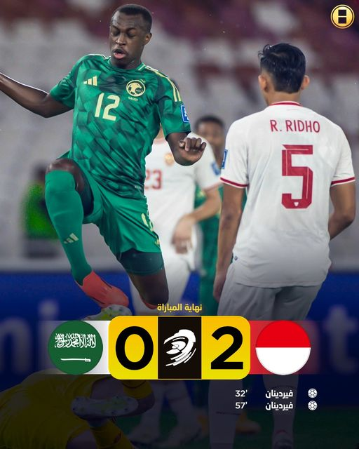 هزيمة منتخب السعودية أمام إندونيسيا في تصفيات آسيا المؤهلة لكأس العالم 
كل التوفيق للصقور الخضر في باقي المشوار 
#السعودية_اندونيسيا