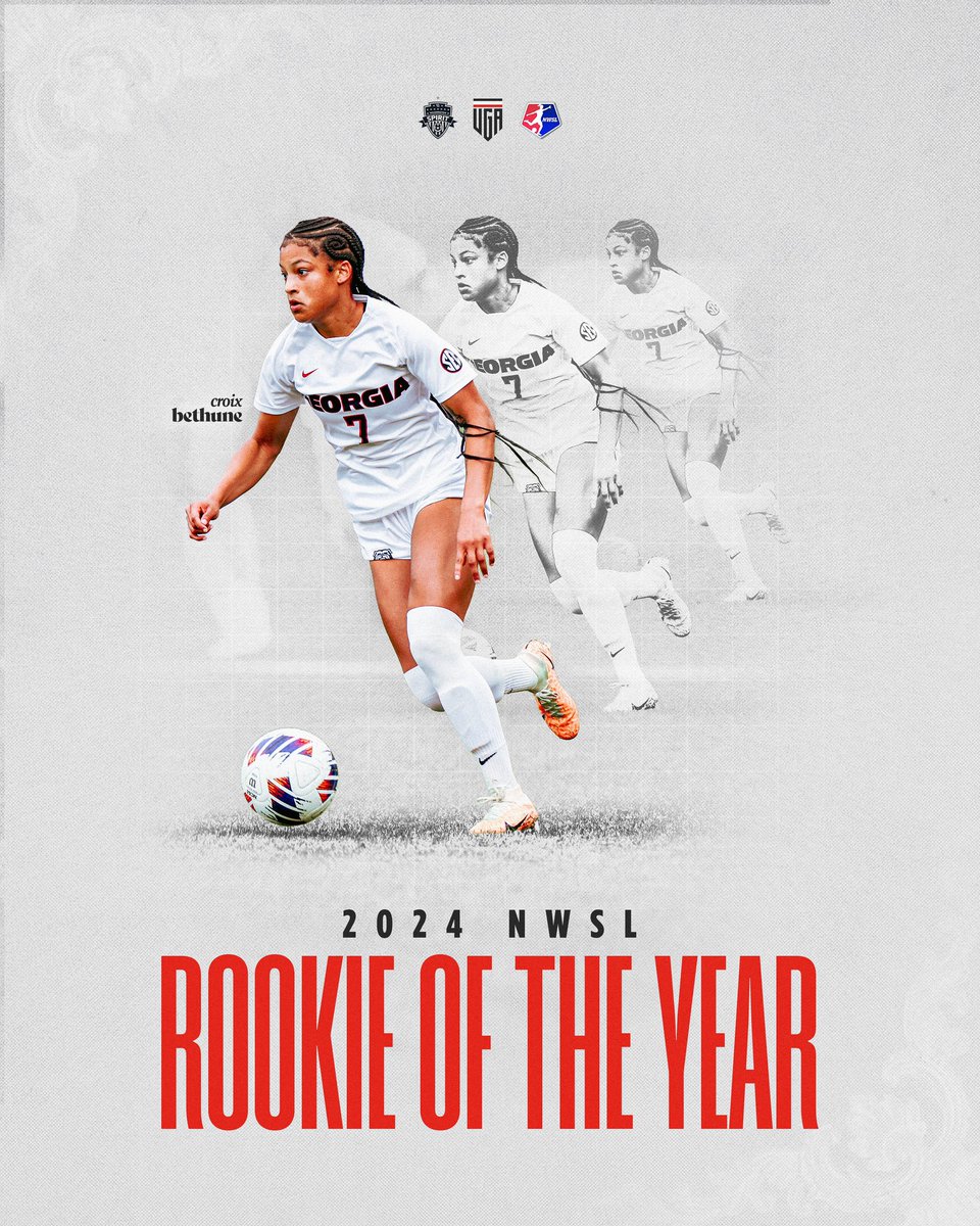 UGASoccer's tweet photo. Left no doubt 🤫

@CroixBethune is the @NWSL Rookie of the Year!

#GoDawgs 🐾 https://t.co/UImJKvGSWz