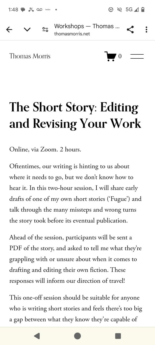 Short story writers, Tom is running an online workshop on editing and revising your work. You can find out more and sign up here: thomasmorris.net/workshops