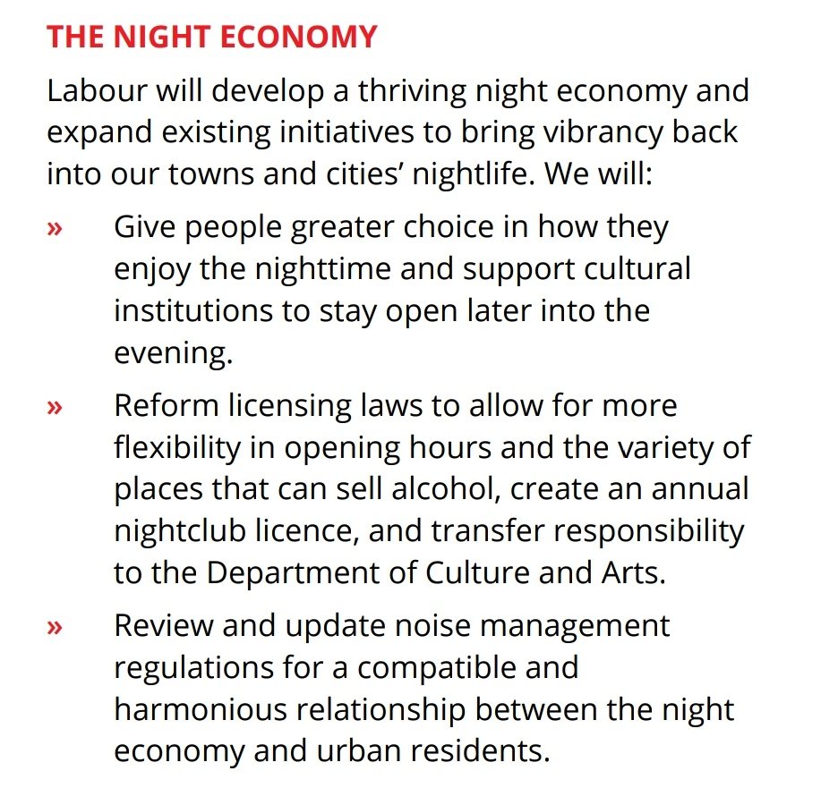 Great to see renewed support from <a href="/labour/">The Labour Party Ireland</a> on licensing reform, and indeed where our end of licensing should ultimately sit. Any focus on noise policy is welcomed by us too. Some well crafted Arts and Culture policy in their manifesto also