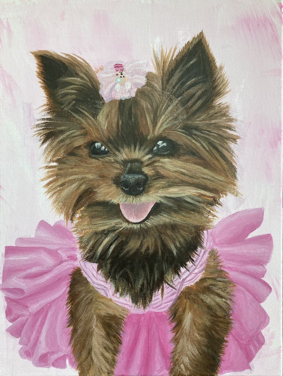 AhPaints's tweet photo. I have been away for some time, but I’m back! Here is my most recent piece of the beautiful Chanel. Acrylic on “11x 16” canvas. #dog #acrylicpainting #painting  #petportrait https://t.co/TbYlhvljgc