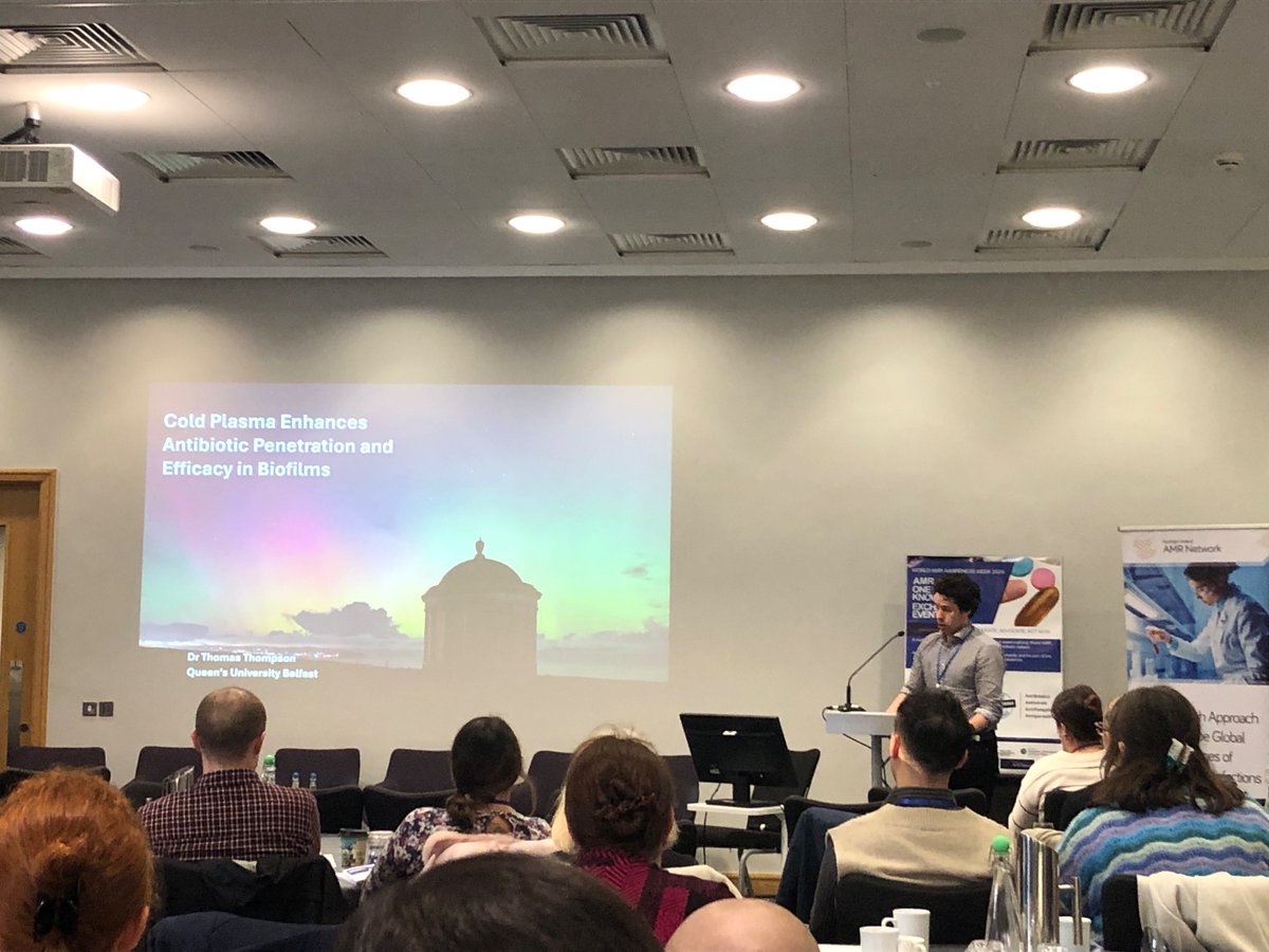 Brendan Gilmore (@brendanfgilmore) on Twitter photo Dr Thomas Thompson <a href="/Thomacillin/">Thomas Thompson</a> <a href="/pharmacyatQUB/">QUB Pharmacy School</a> now describing the role of cold plasma in enhancing antibiotic penetration and efficacy in biofilms #WAAW2024#AMR Dr Thomas Thompson <a href="/Thomacillin/">Thomas Thompson</a> <a href="/pharmacyatQUB/">QUB Pharmacy School</a> now describing the role of cold plasma in enhancing antibiotic penetration and efficacy in biofilms #WAAW2024#AMR