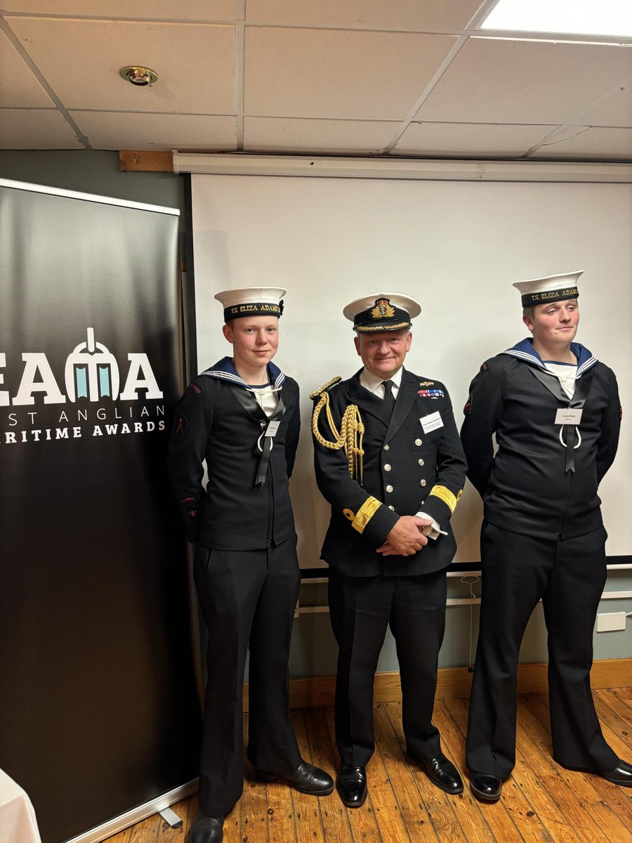 Well done to CFC Lucas and OC Oliver on being nominated in the proficiencies afloat category at the East Anglian Maritime Awards. Seen here receiving certs from Vice Lord Lt of Norfolk Michael Gurney and after the event with <a href="/CdreRBellfield/">Cdre Rob Bellfield CBE ADC RN - NRC LEE</a> RN regional Commander London &amp; Eastern.