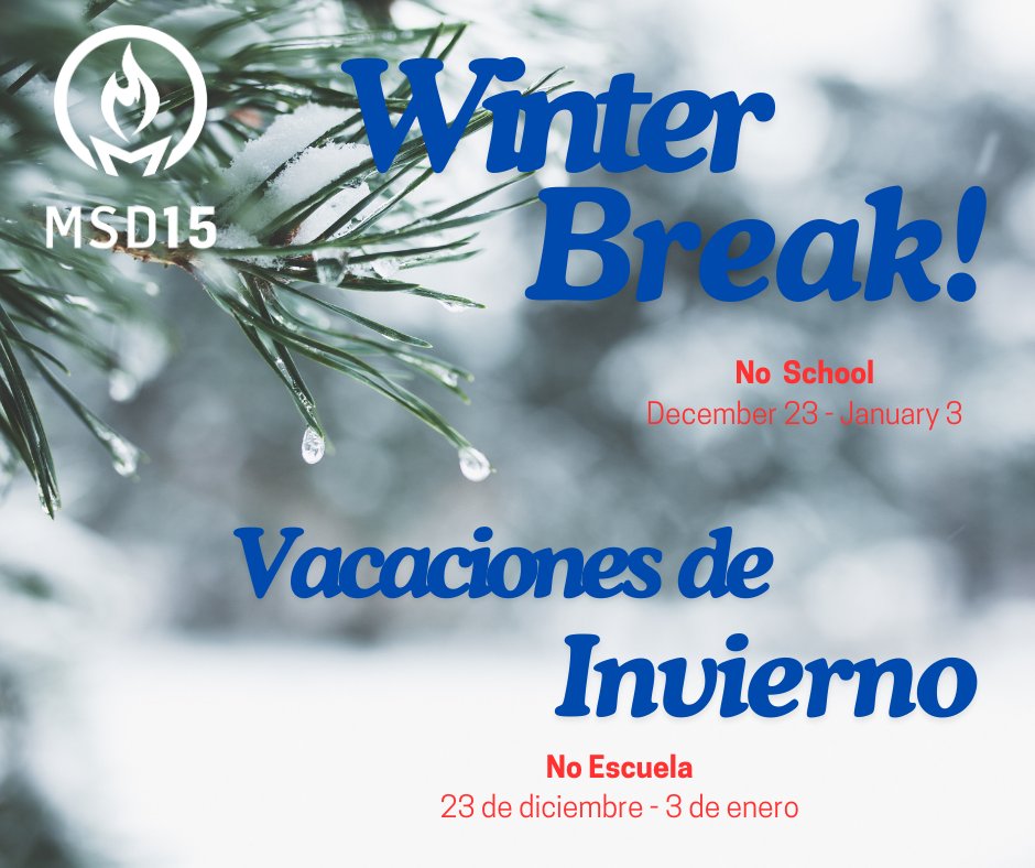 ☃ Looking Ahead: Important Dates

As we approach the holiday season, here are some key dates to keep in mind:

December 23 - January 3: No school for students (Winter Break) ❄

We hope everyone enjoys some well-deserved time off with family and friends!