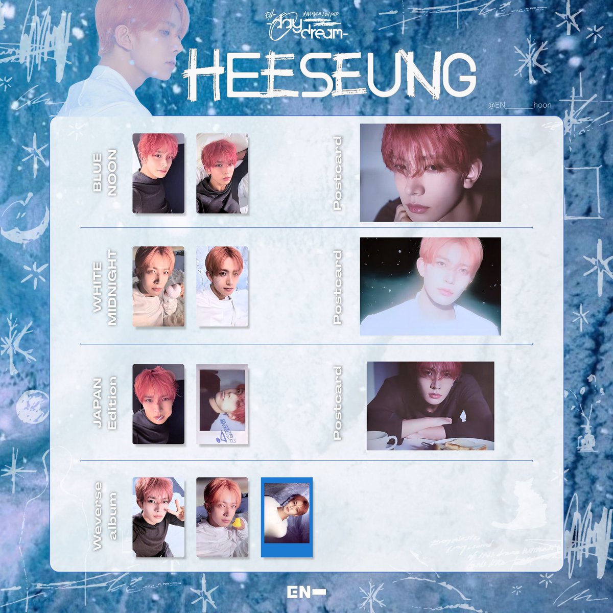 ENHYPEN daydream トレカ 交換 UMS ユニバ 特典

求 ヒスン

譲 ジェイ、ジェイク、ソンフン、ソヌ、ニキ

同種交換優先
郵送or福岡両日手渡し◎
お気軽にお声掛けください✨

 #ENHYPENトレカ交換
 #ENHYPEN交換