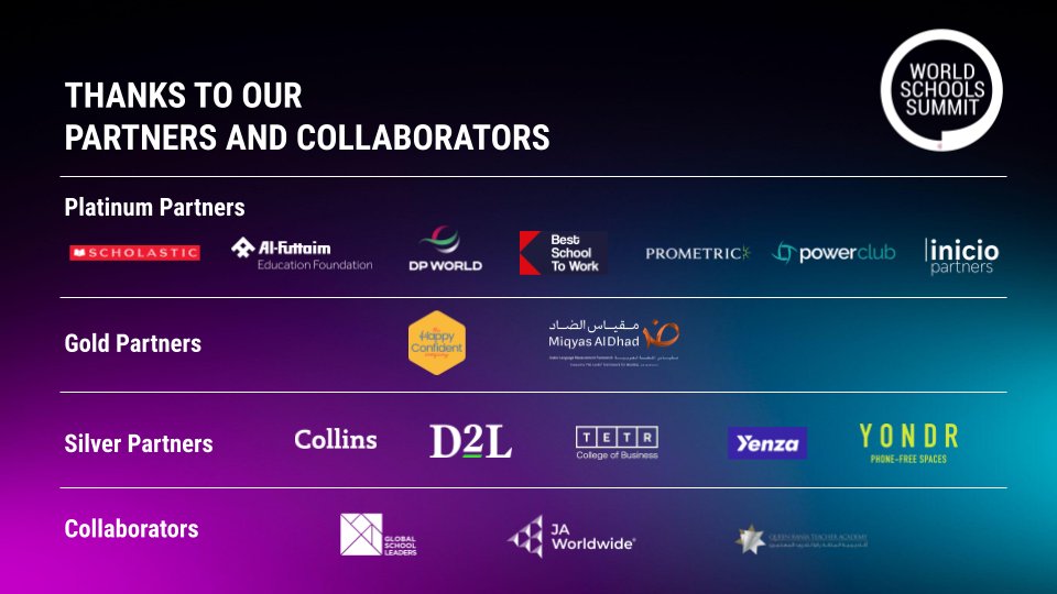 T4EduC's tweet photo. THANK YOU to our Partners & Collaborators! πβ¨
π @scholastic_me, @alfuttaim, #BestSchoolToWork, Power Club, @PrometricGlobal, INICIO Partners
π₯ @HappyConfidentC, Miqyas Al Dhad
π₯ @Collins_Int, @D2L, @tetrcollege, Yenza, Yondr
π€ @JAWorldwide, @gschoolleaders, @QRTAJO https://t.co/B6sr9oH5g2