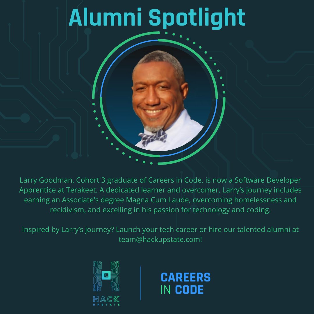 Larry is a graduate of Cohort 3 and landed a position as a developer apprentice at Terakeet. We have many success stories, and many graduates who are passionate about working in tech. If you're looking to hire local, junior talent, get in touch with us!