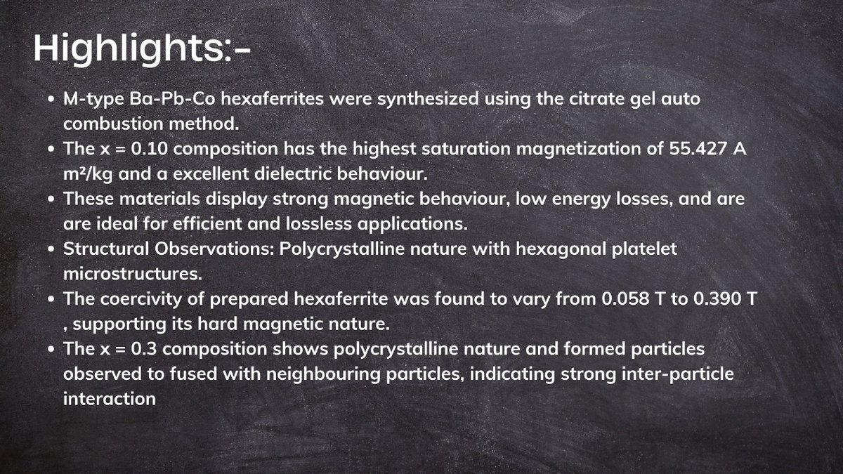 vinilsays's tweet photo. As part of my Physics term assignment, I was assigned a research paper written by Prof. Tanuj Gupta (@tanujtnj) on the synthesis of M-type Ba-Pb-Co hexaferrites with optimized magnetic and dielectric properties.
DOI:-https://t.co/CWgYErFiPD
#Hexaferrites #Dielectrics https://t.co/jWL4BmuGsp