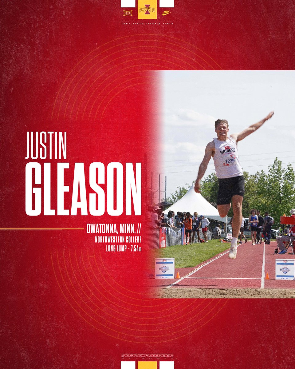 𝙎𝙄𝙂𝙉𝙀𝘿: Justin Gleason

‣ NAIA All-American
‣ Long Jump PR // 7.54m

#CycloneSZN