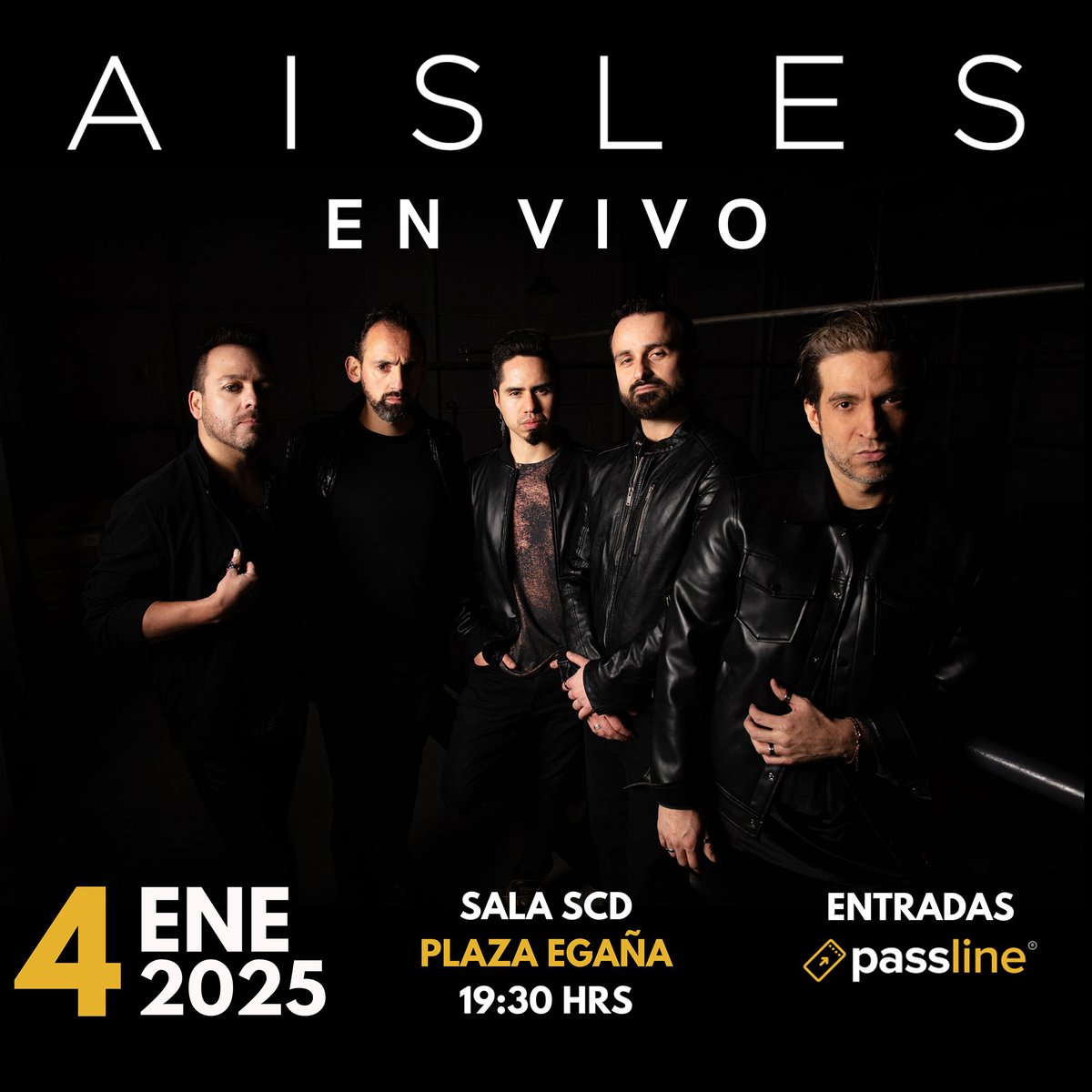 ¡El próximo sábado 4 de enero a las 19:30 nos presentaremos en la Sala SCD Plaza Egaña. Es nuestro primer show en Santiago en casi tres años y será un espectáculo de larga duración con varias sorpresas e invitados que iremos revelando pronto
ENTRADAS: passline.com/eventos/aisles…