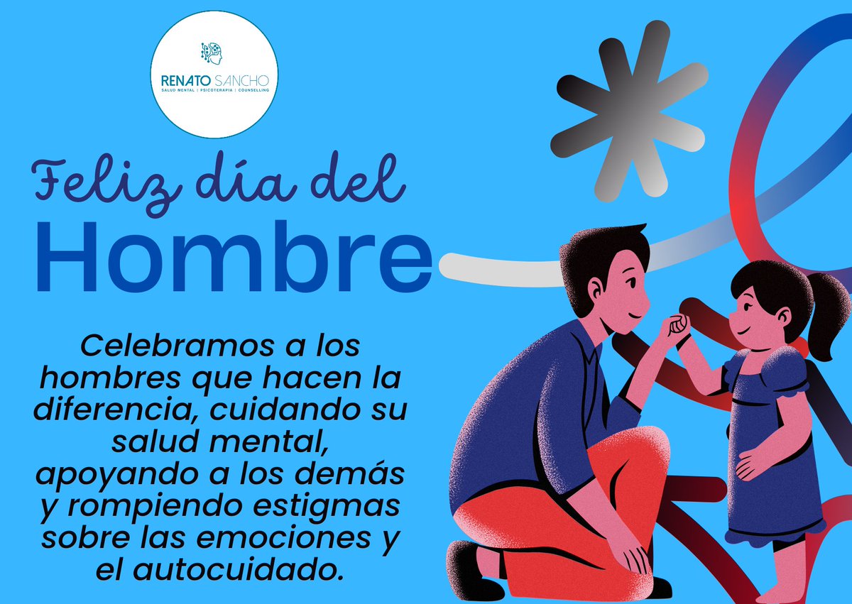 RENATO9126's tweet photo. ¡Feliz Día Internacional del Hombre!

👉 El bienestar emocional no tiene género.
Recordemos que buscar ayuda, hablar de emociones y trabajar en uno mismo es un signo de fortaleza.

#SaludMental #DíaDelHombre #Psicología #Bienestar https://t.co/S3BvKCL63F
