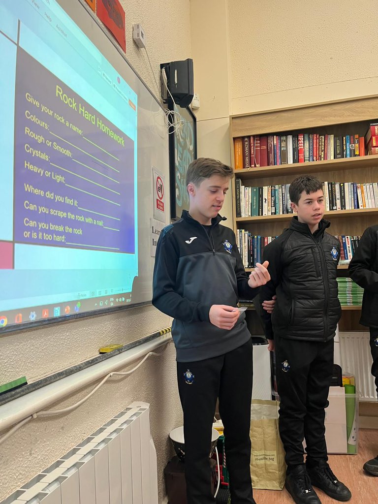 ArklowCBS's tweet image. Ms Kinsella’s 1C geography class 1C presented their “Rock Hard Homework” in class today’ 🗿

Students found and gathered a rock each around their locality and presented their new friend’s name and characteristics to the class!

#geographyrocks