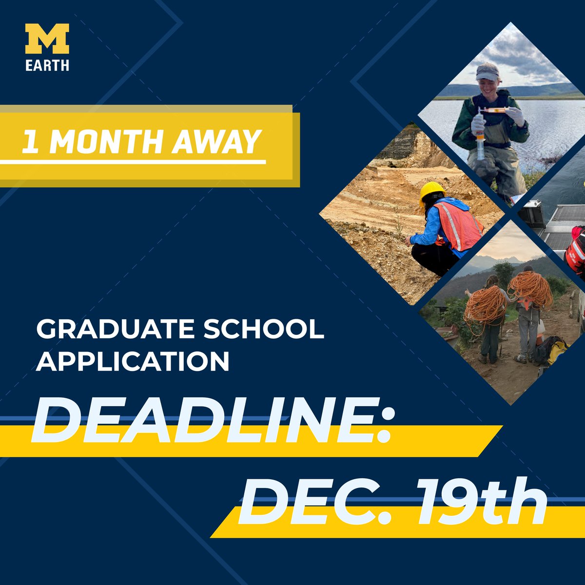 Michigan EARTH (@michiganearth) on Twitter photo The deadline to apply to the U-M Earth and Environmental Science graduate program is just one month away! Learn more and apply here: myumi.ch/M62j4 The deadline to apply to the U-M Earth and Environmental Science graduate program is just one month away! Learn more and apply here: myumi.ch/M62j4