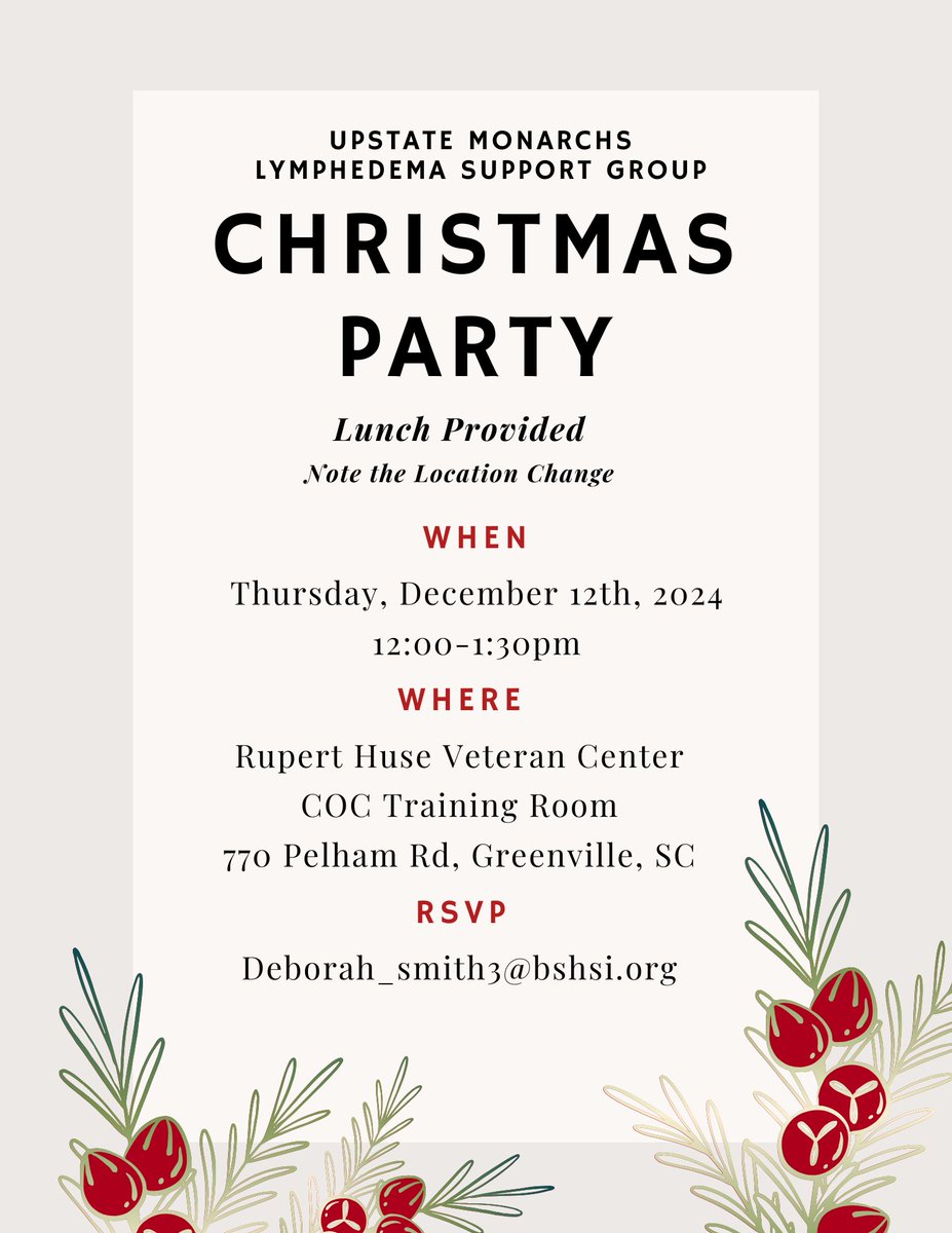 UpstateMonarchs's tweet photo. Please join us on Dec. 12th at noon Holiday/Christmas Mixer at a new location: Rupert Huse Veteran Center COC Training Room on Pelham Rd, Greenville, SC.  Please RSVP to help us predict numbers. https://t.co/35nvTijLz2