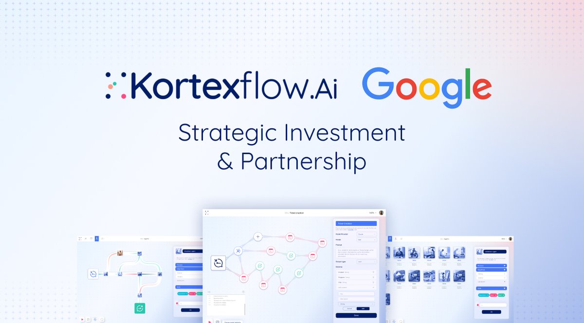 KortexFlow's tweet photo. 🧠 Google invests $200k in KortexFlow, the AI engine powering Kryll³

We are proud to announce an exceptional strategic partnership with Google, which has invested in our artificial intelligence engine, KortexFlow, to support our pioneering vision for AI and Web3. https://t.co/YhEIYzK6qB